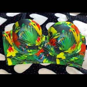 Tropical Toucan Print Bustier Bikini Top